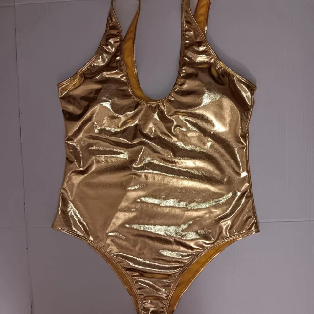 METALLIC GOLD PADDED CUPS ONE PIECE SWIMSUIT - Picture 12 of 12